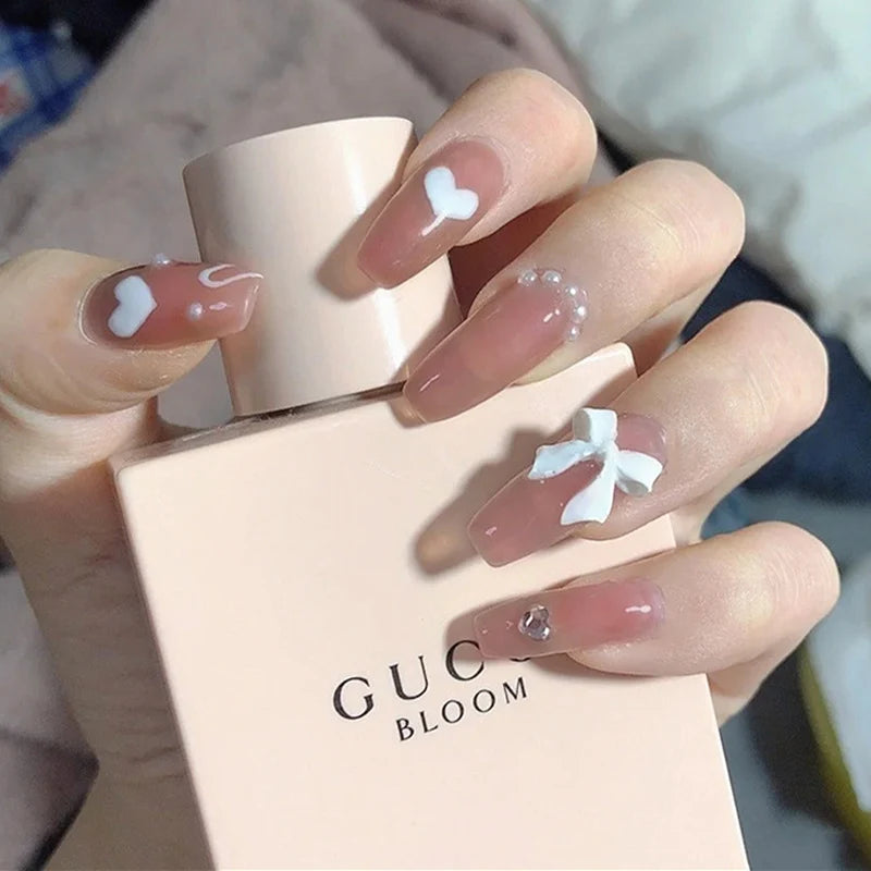 Press-On Nail Set Glue-On Hearts & Floral