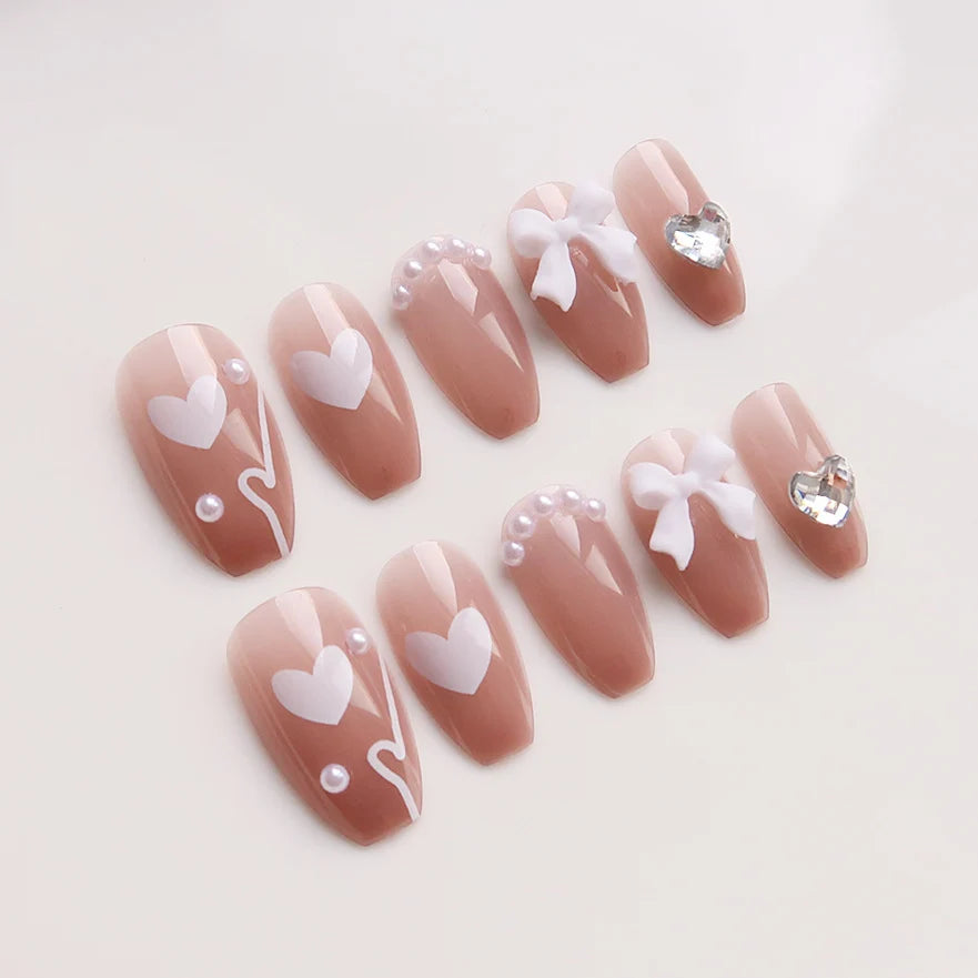 Press-On Nail Set Glue-On Hearts & Floral