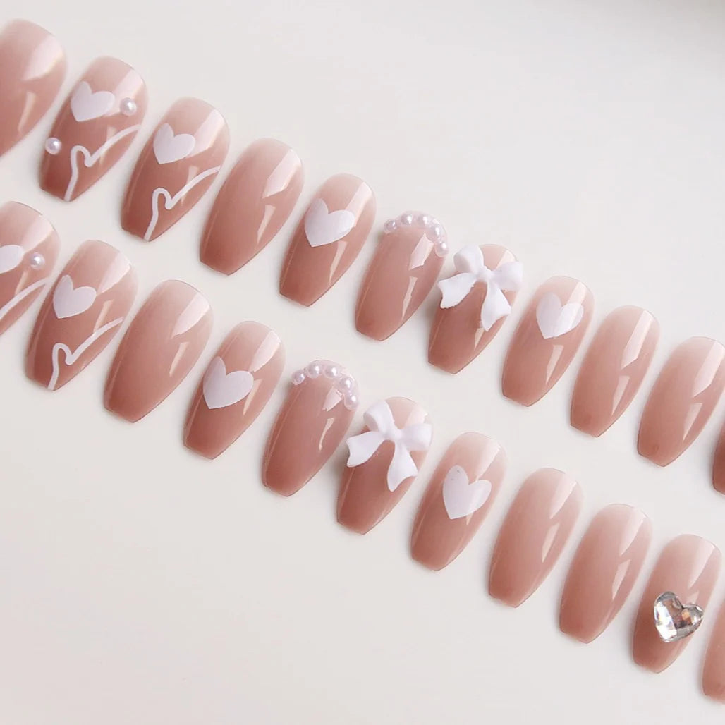 Press-On Nail Set Glue-On Hearts & Floral