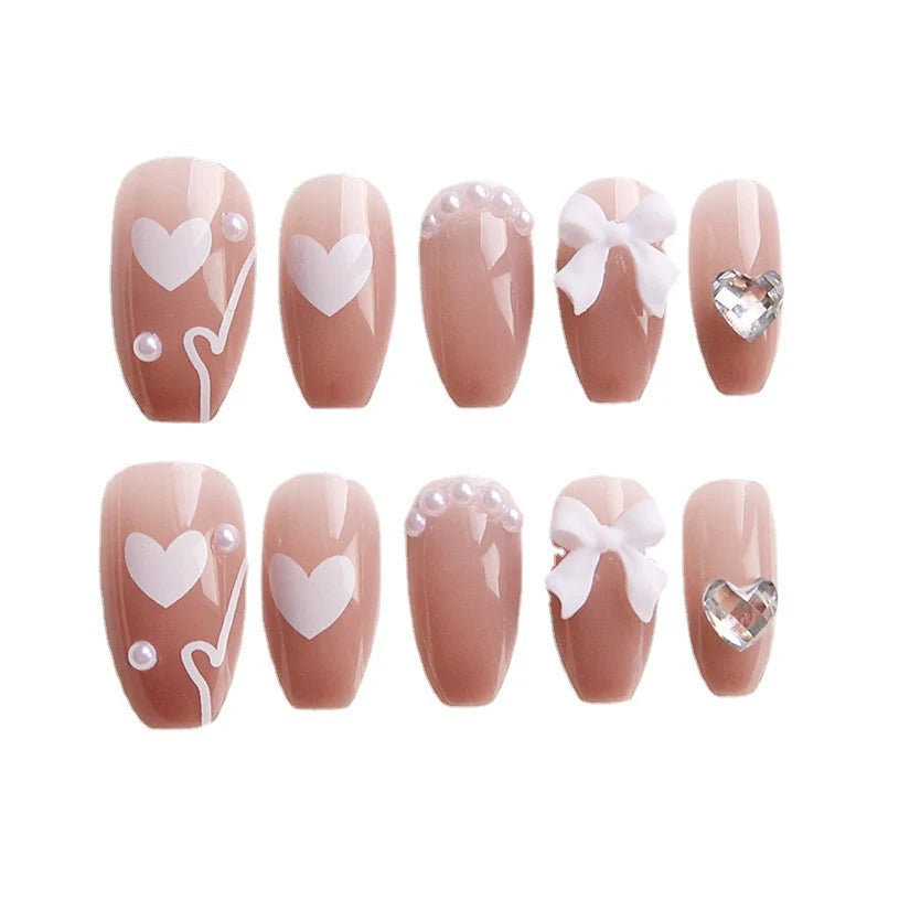 Press-On Nail Set Glue-On Hearts & Floral