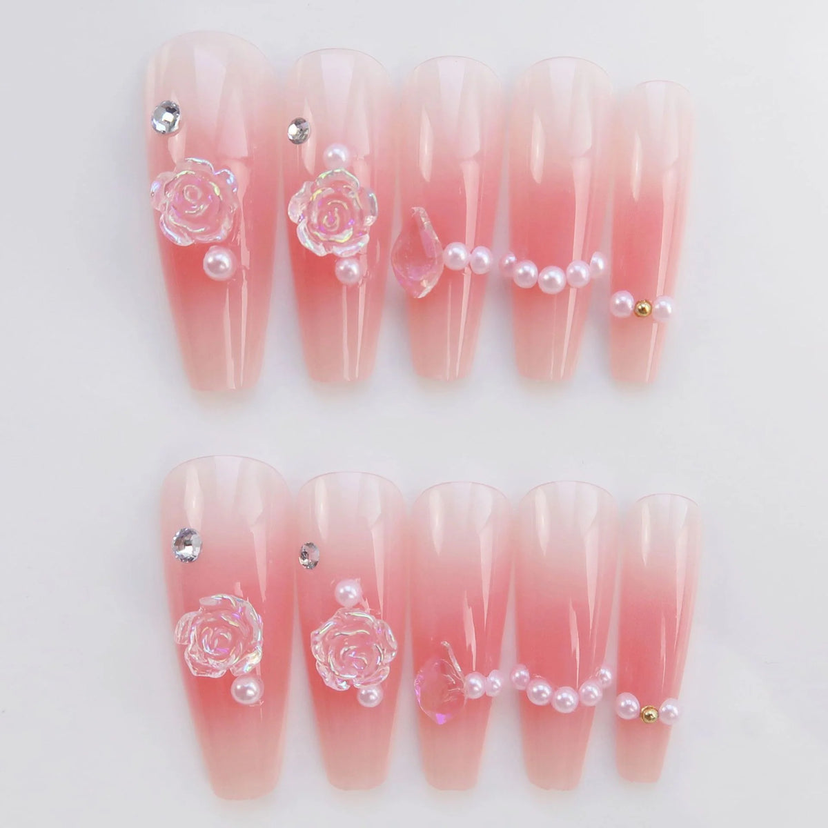 Press-On Nail Set Glue-On Rhinestone Accents Non-Toxic