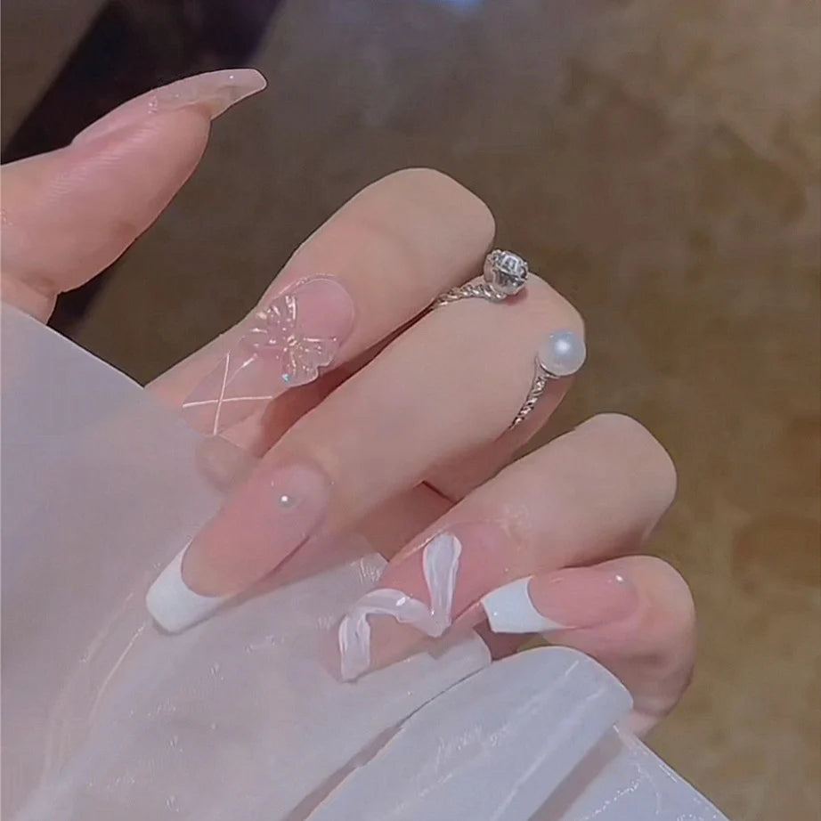 Press-On Nail Set Glue-On Ribbon & Butterfly