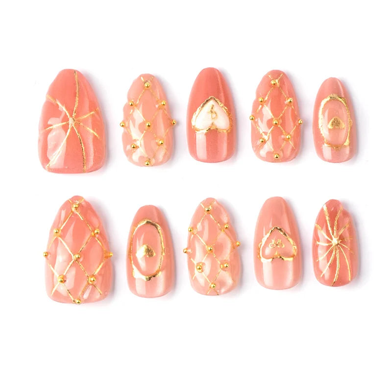 Press-On Nail Set Gold Accent Designs Adhesive Included