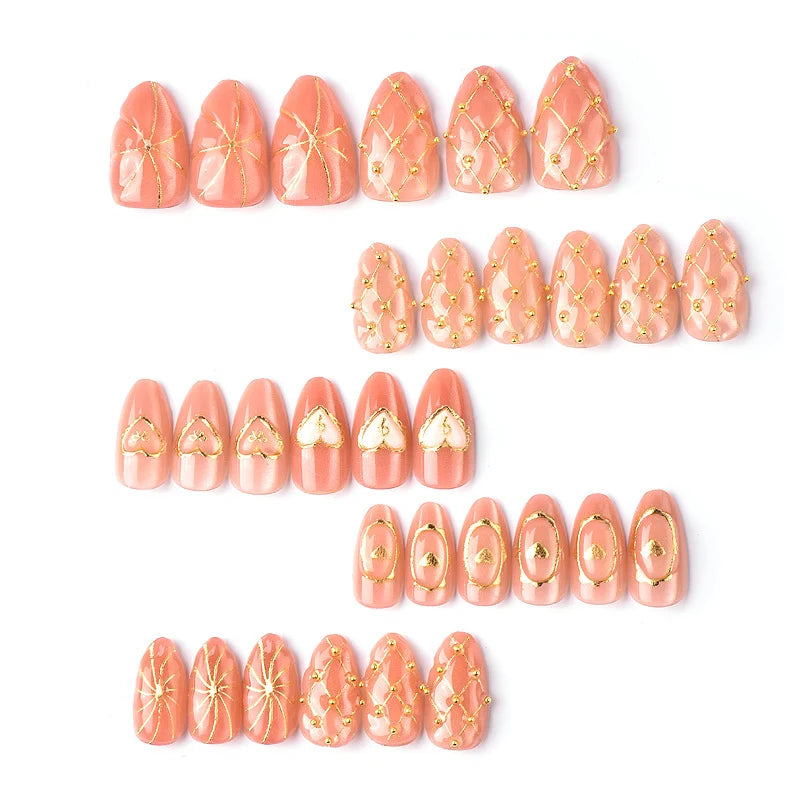 Press-On Nail Set Gold Accent Designs Adhesive Included