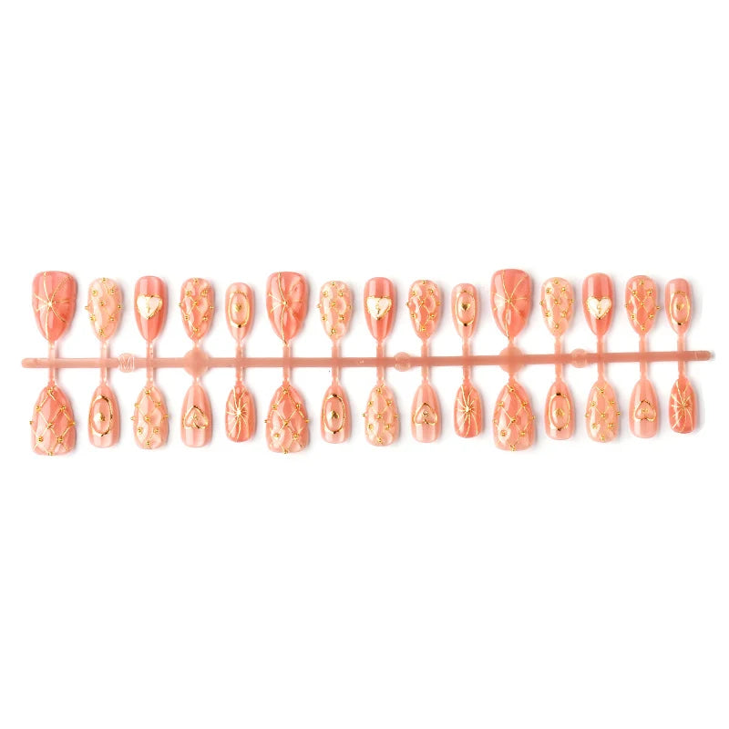 Press-On Nail Set Gold Accent Designs Adhesive Included
