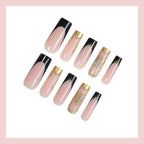 Press-On Nail Set Gold Accent Glue Included & Reusable