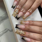 Press-On Nail Set Gold Accent Glue Included & Reusable