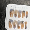 Press-On Nail Set Gold Accent Natural Look Multiple Sizes