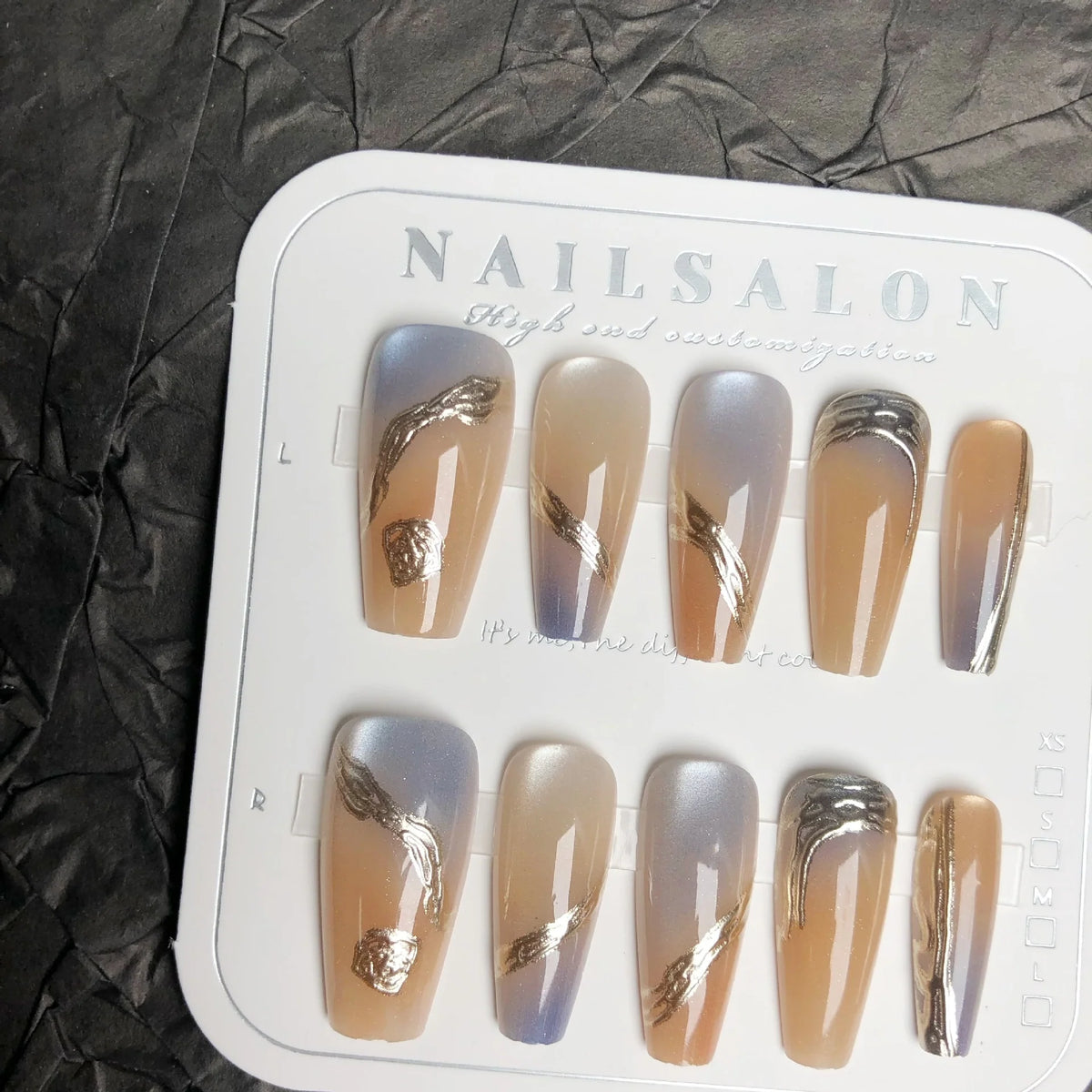 Press-On Nail Set Gold Accent Natural Look Multiple Sizes