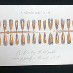 Press-On Nail Set Gold Accent Natural Look Multiple Sizes
