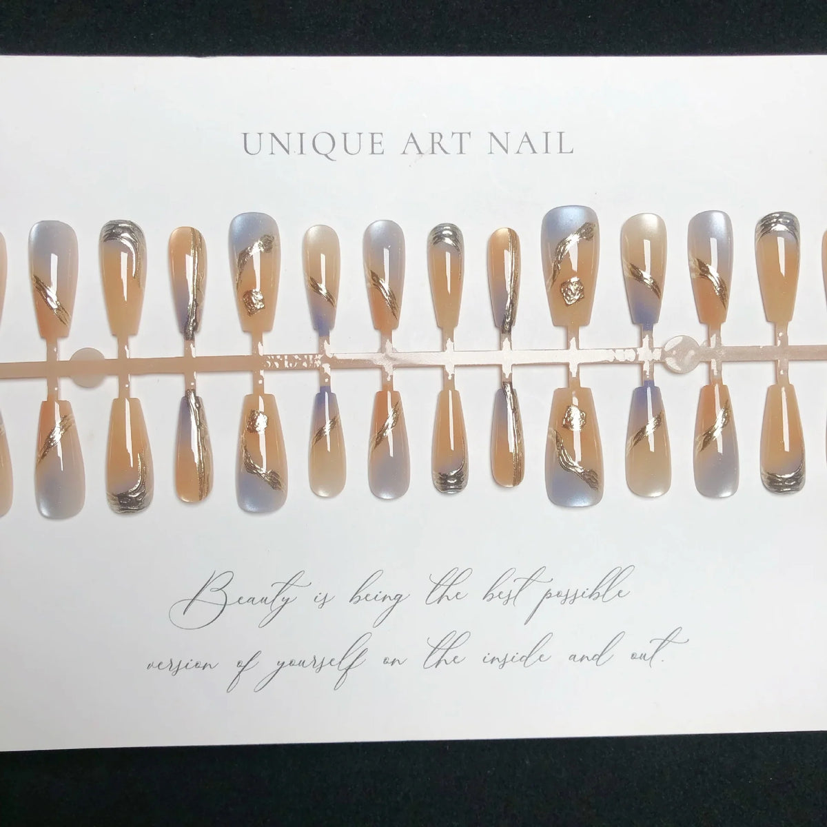Press-On Nail Set Gold Accent Natural Look Multiple Sizes