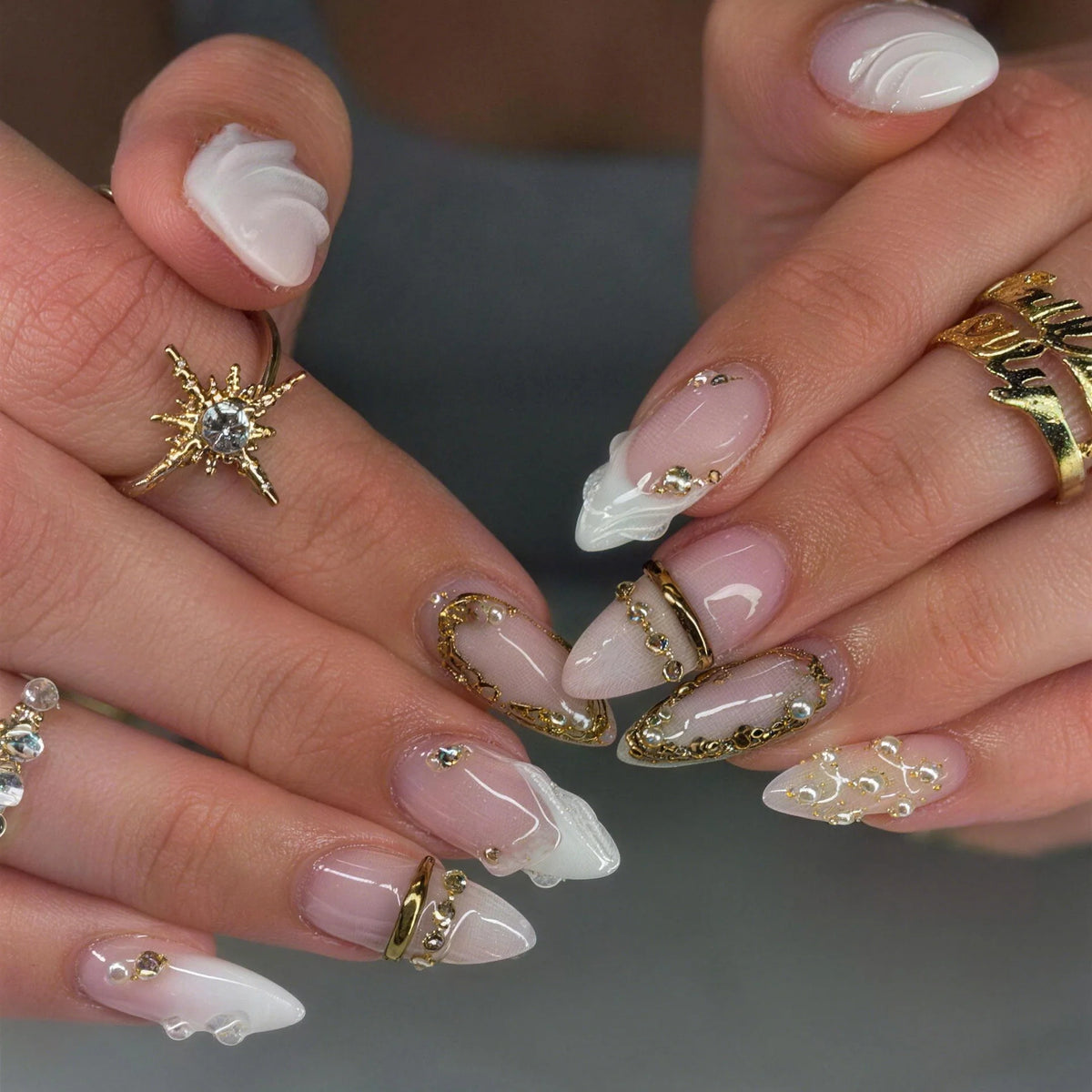 Press-On Nail Set Gold Accent Peel & Stick