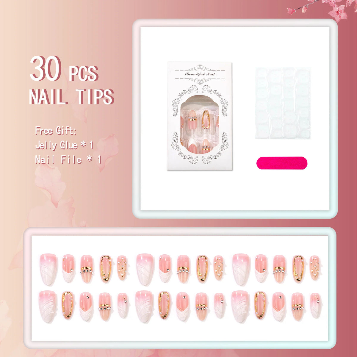 Press-On Nail Set Gold Accent Peel & Stick