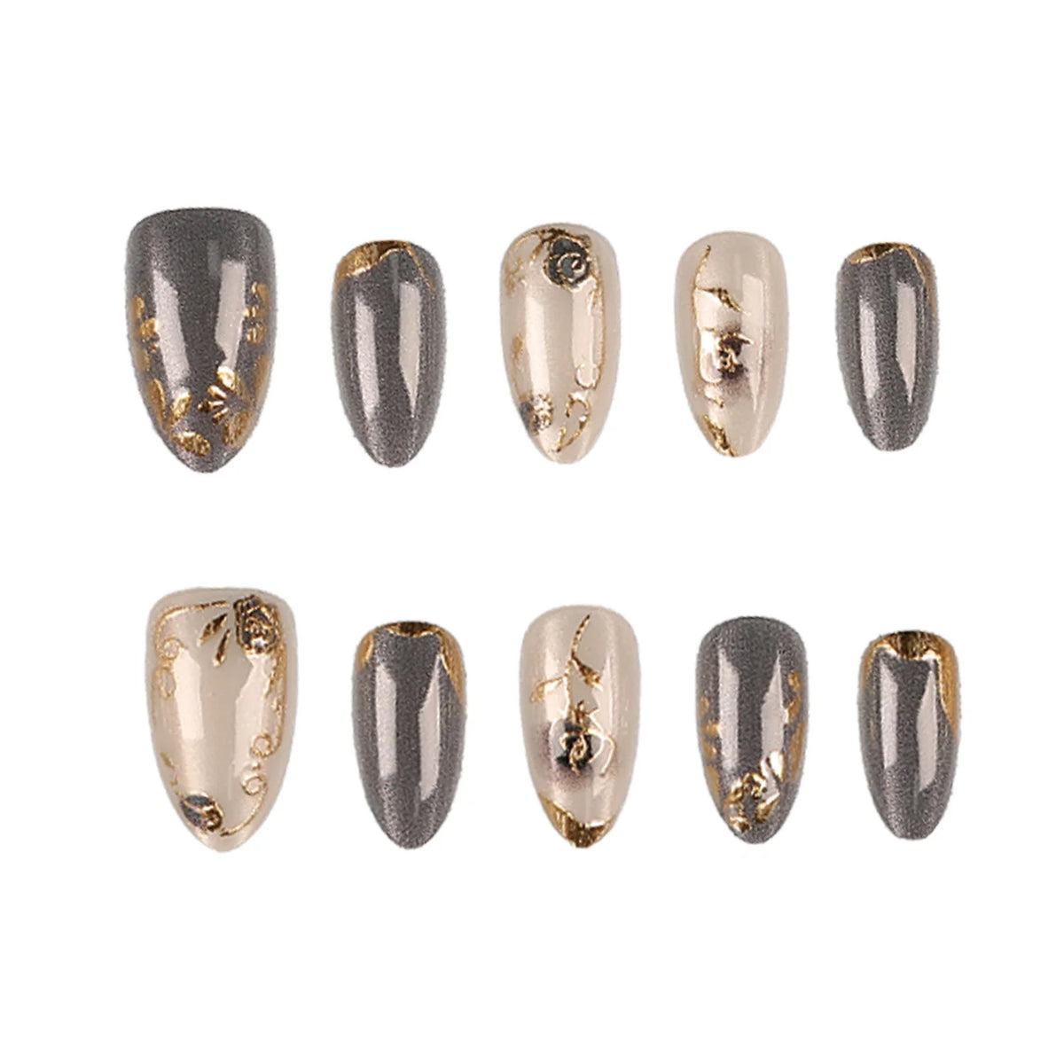 Press-On Nail Set Gold-Accent Peel & Stick Long-Lasting