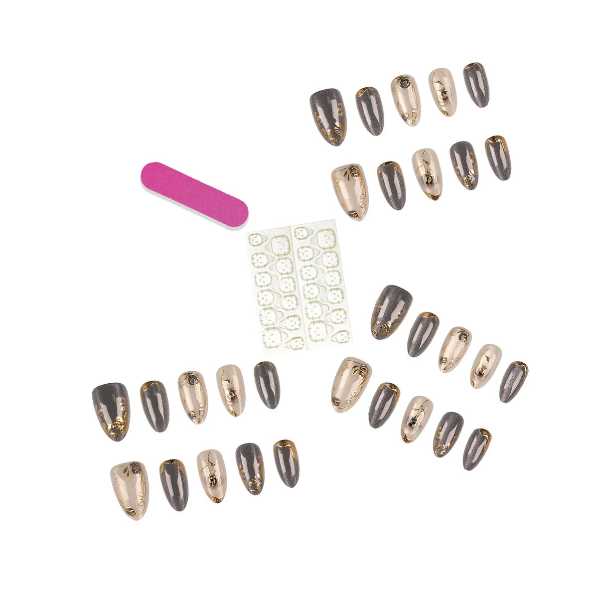 Press-On Nail Set Gold-Accent Peel & Stick Long-Lasting