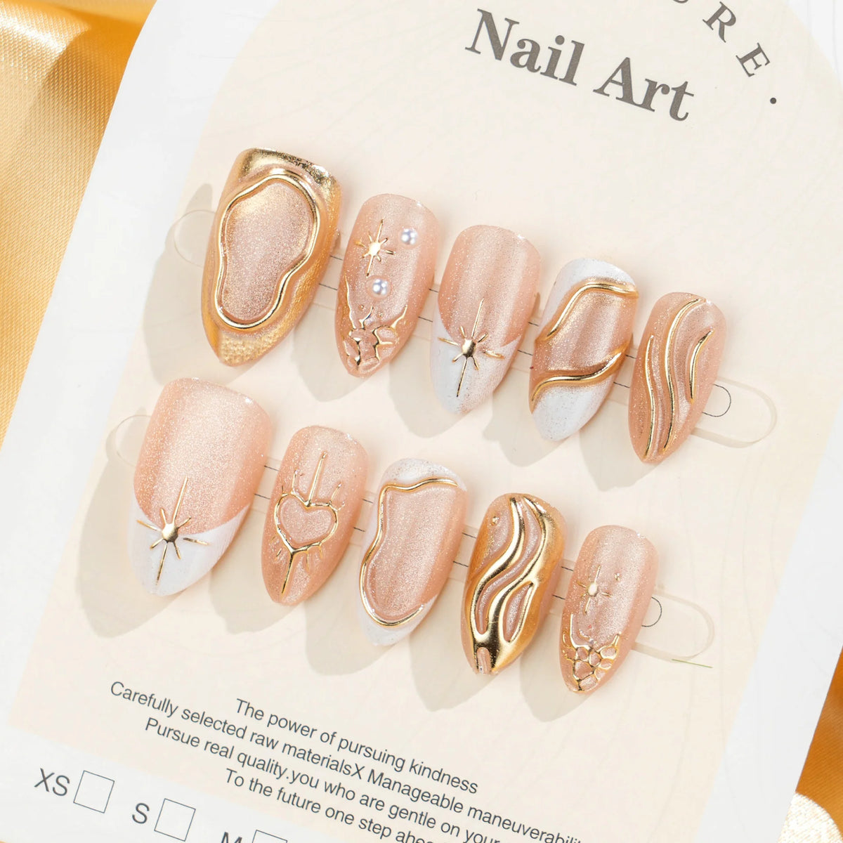 Press-On Nail Set Gold Accent Peel-and-Stick
