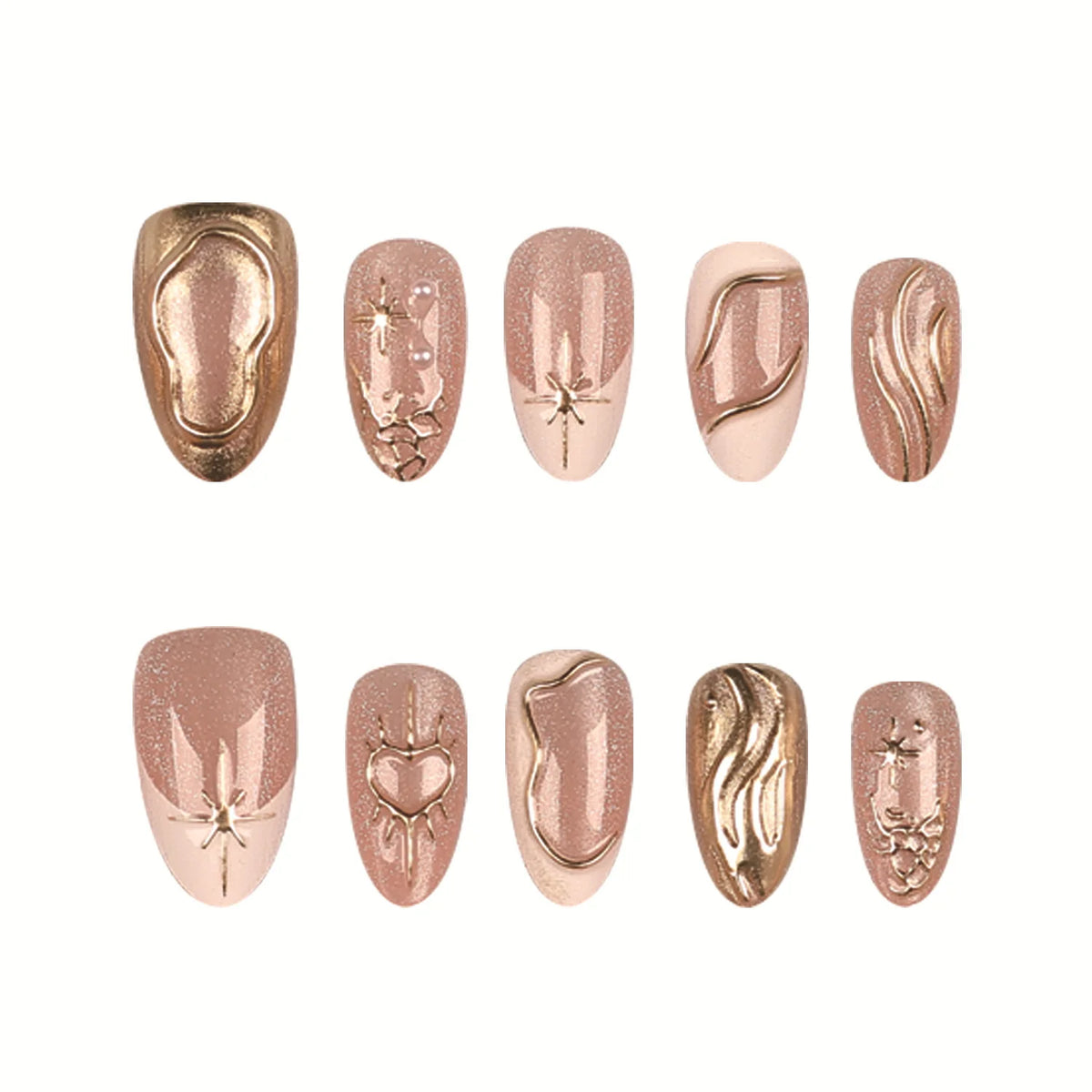 Press-On Nail Set Gold-Accent Self-Adhesive