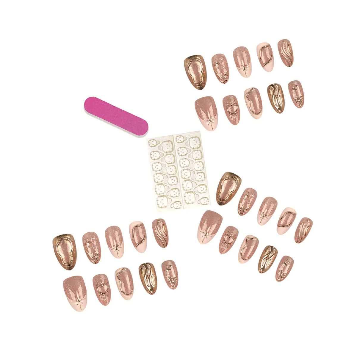 Press-On Nail Set Gold-Accent Self-Adhesive