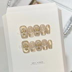 Press-On Nail Set Gold Accents Adhesive & File