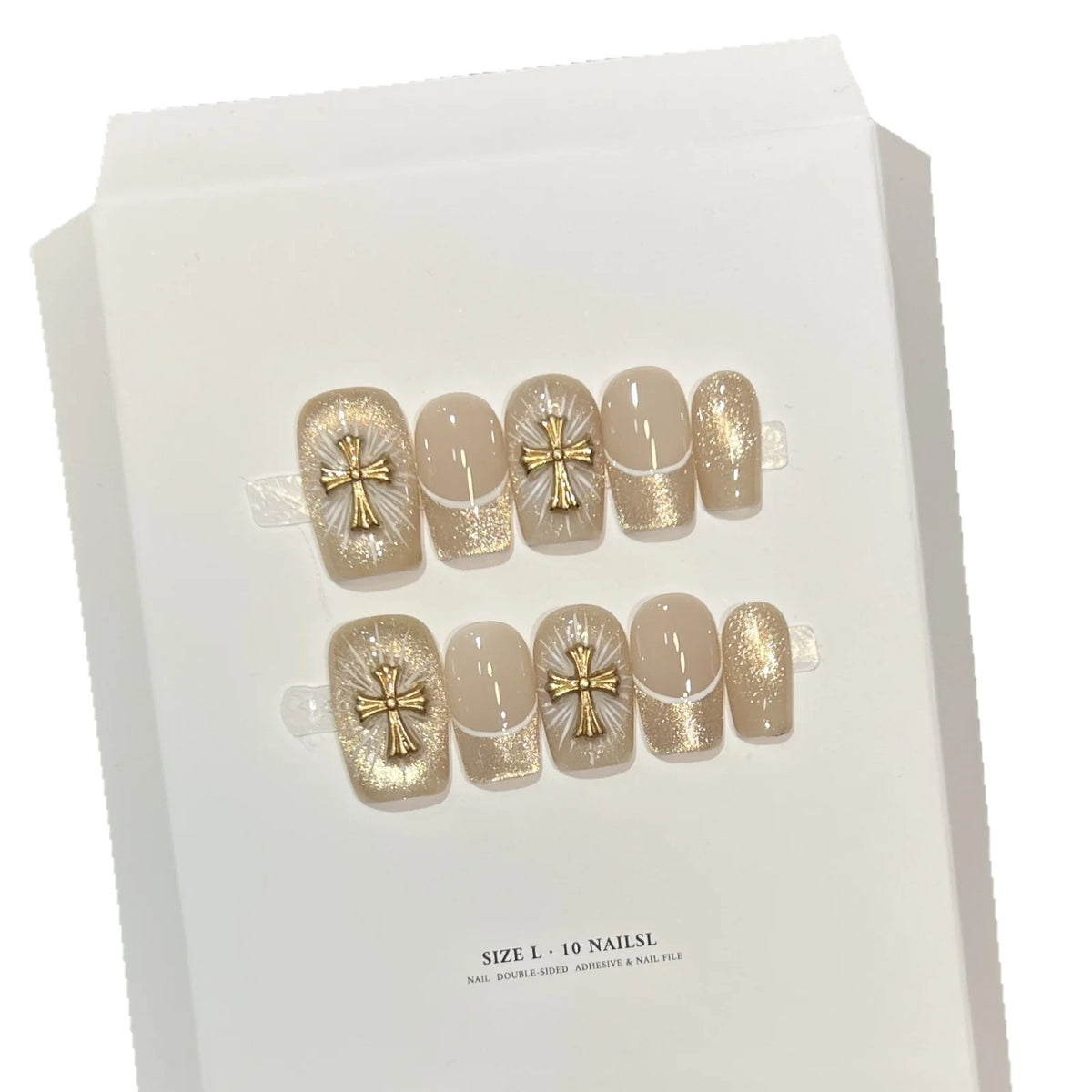 Press-On Nail Set Gold Accents Adhesive & File