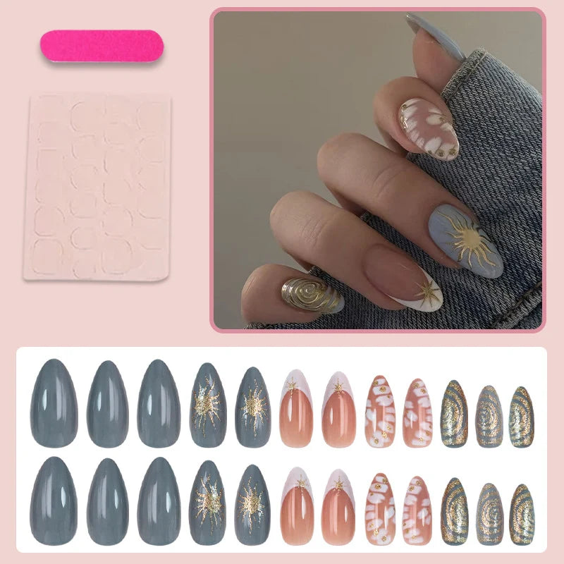 Press-On Nail Set Gold Accents Easy Application
