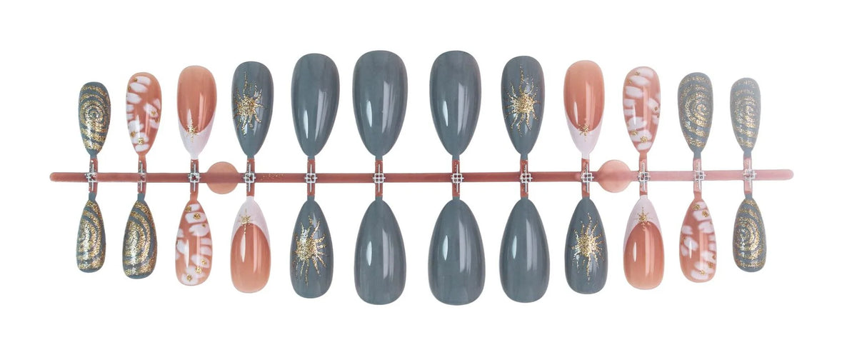 Press-On Nail Set Gold Accents Easy Application