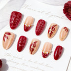 Press-On Nail Set Gold Accents Easy-Apply Multiple Sizes