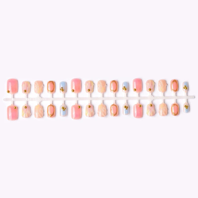 Press-On Nail Set Gold Accents & No Glue