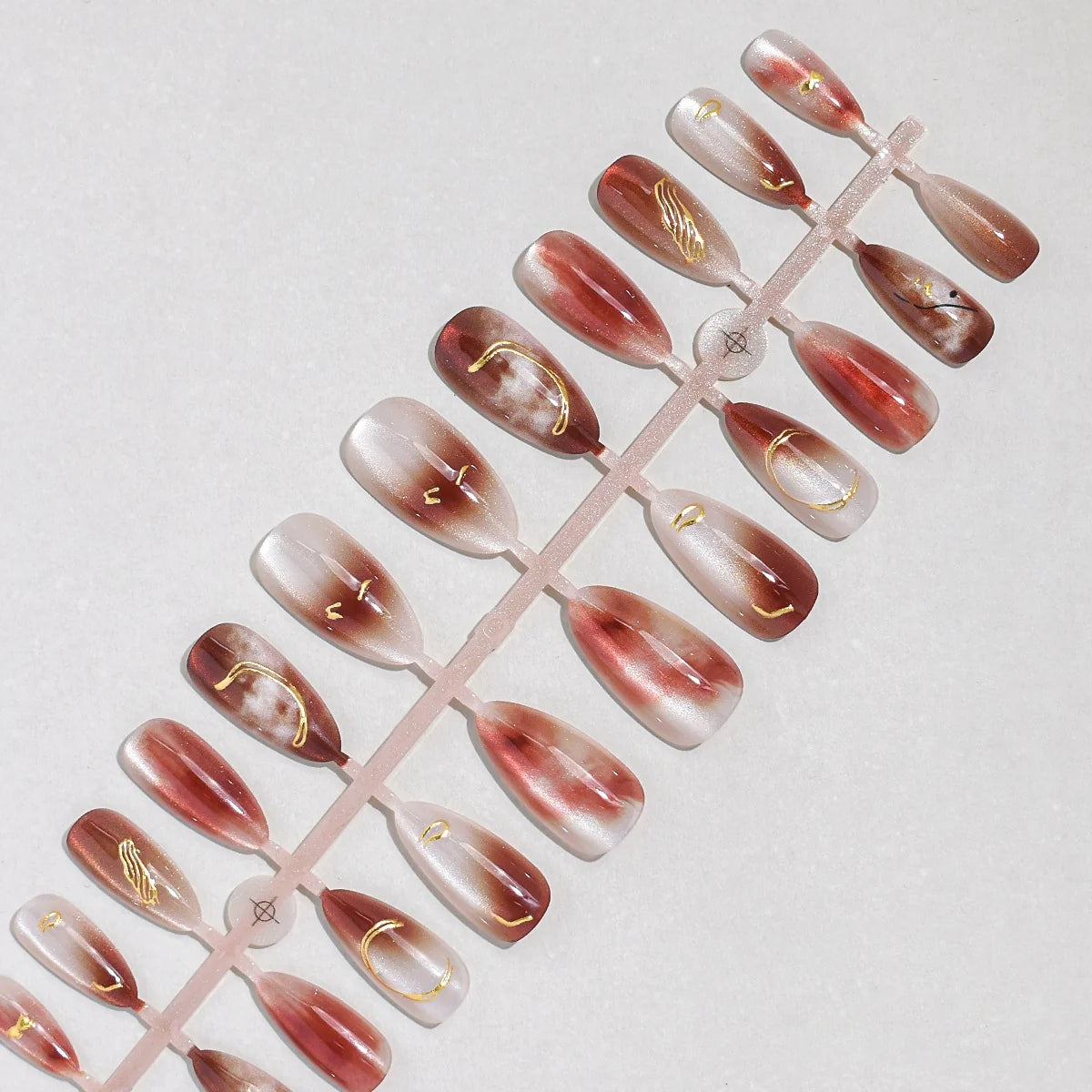 Press-On Nail Set Gold Accents Reusable 24-Piece