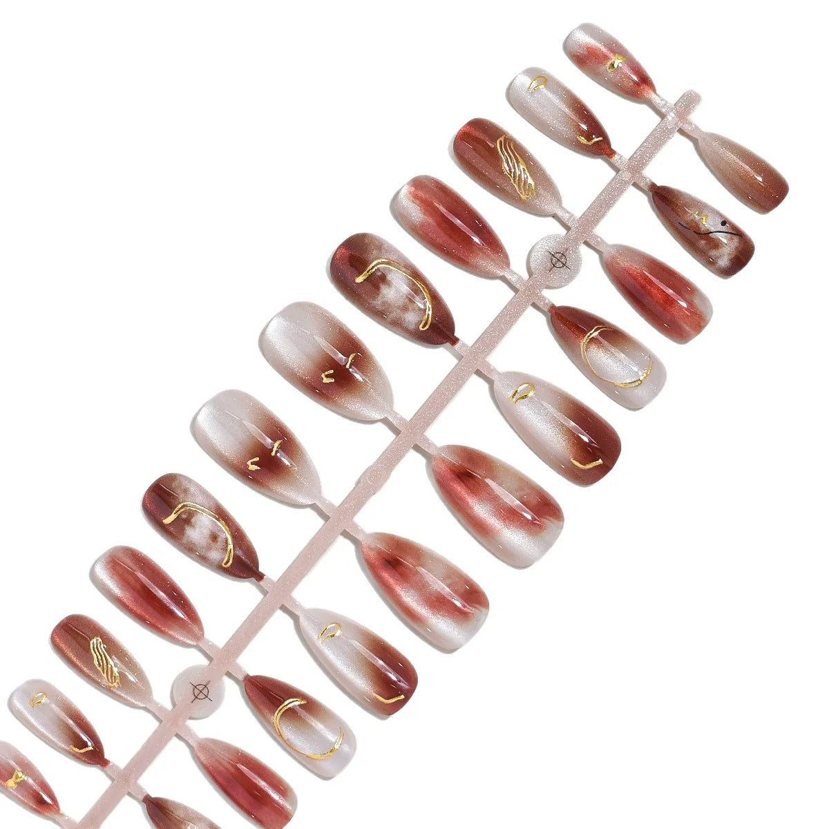 Press-On Nail Set Gold Accents Reusable 24-Piece