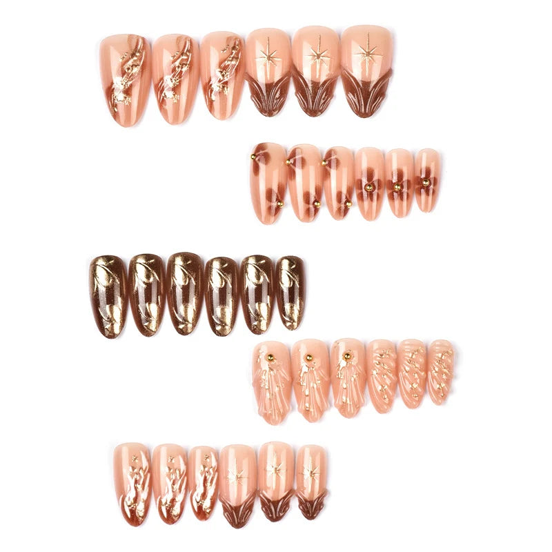 Press-On Nail Set Gold Accents Reusable Salon-Quality