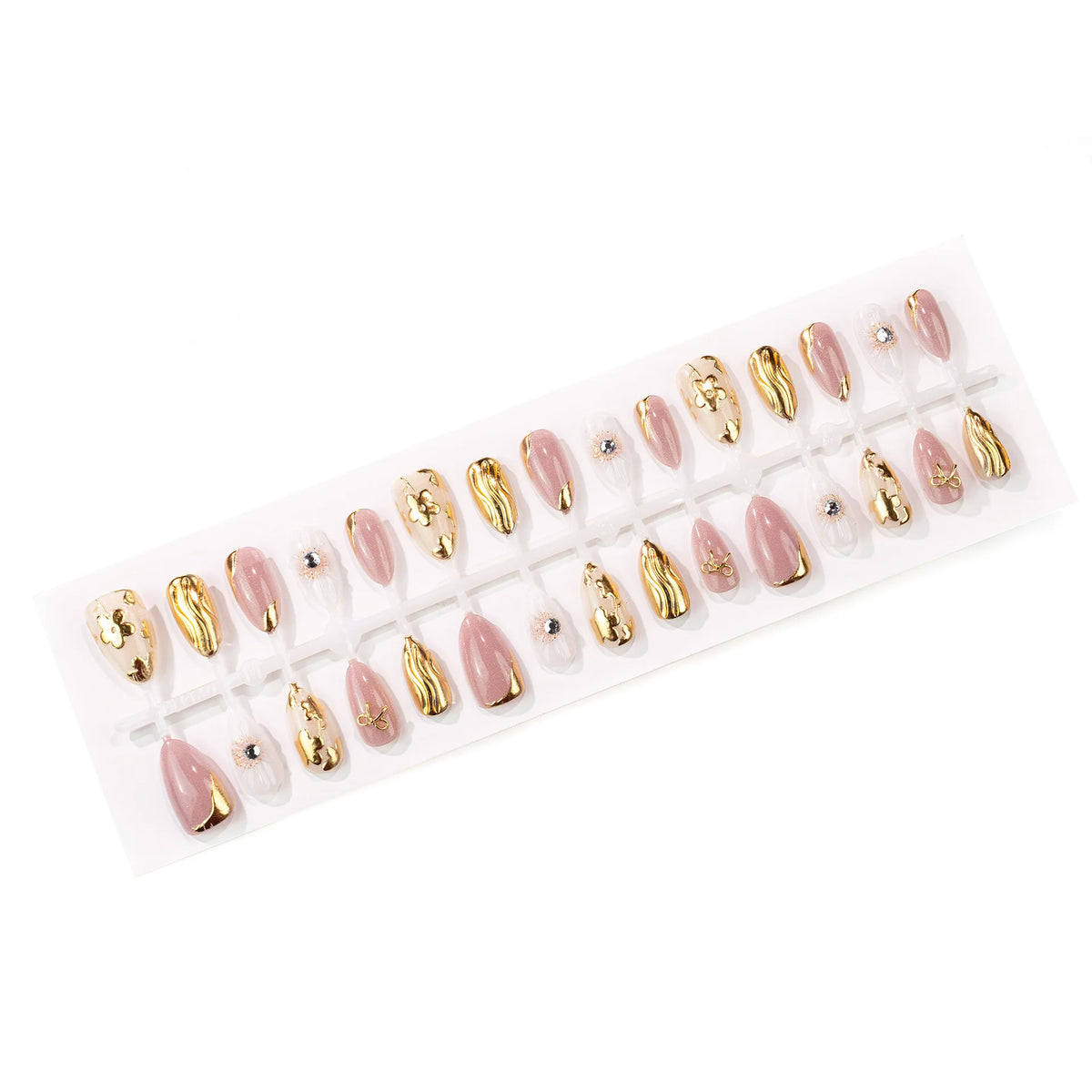 Press-On Nail Set Gold Accents Self-Adhesive
