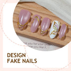Press-On Nail Set Gold Accents Self-Adhesive & Multiple Sizes