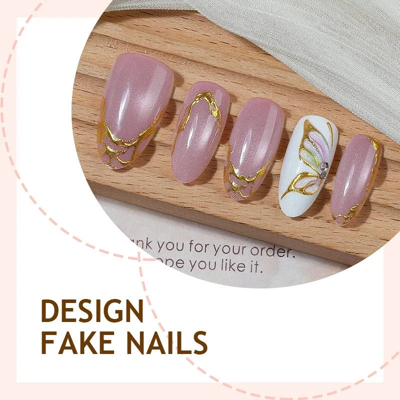 Press-On Nail Set Gold Accents Self-Adhesive & Multiple Sizes