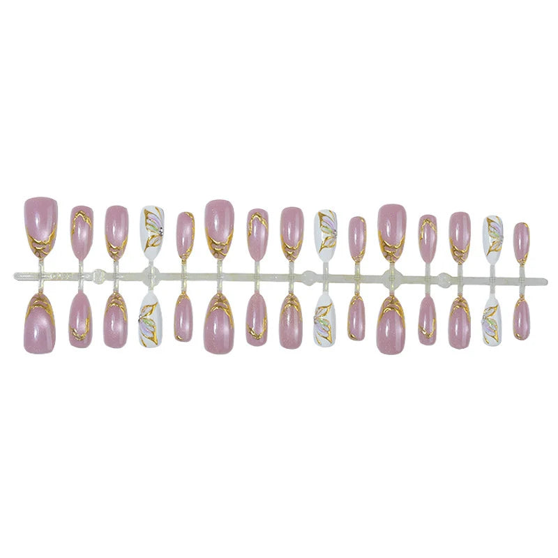 Press-On Nail Set Gold Accents Self-Adhesive & Multiple Sizes