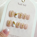 Press-On Nail Set Gold-Embellished Easy Application & Removal