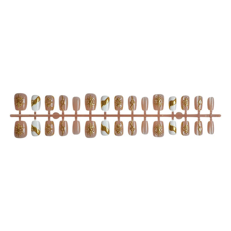 Press-On Nail Set Gold-Embellished Easy Application & Removal
