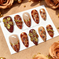 Press-On Nail Set Gold Embellished Multiple Sizes