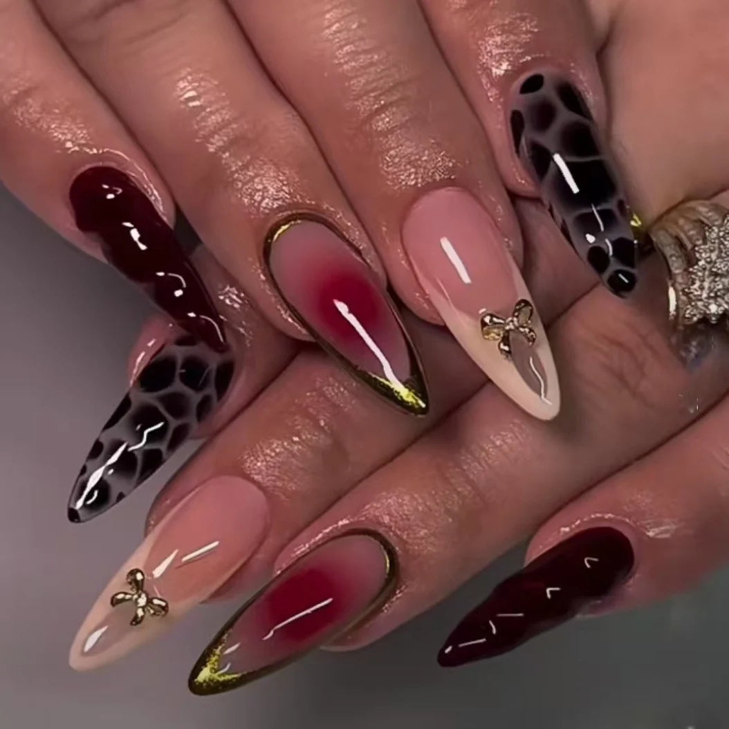Press-On Nail Set Gold Embellished Reusable Gel Look
