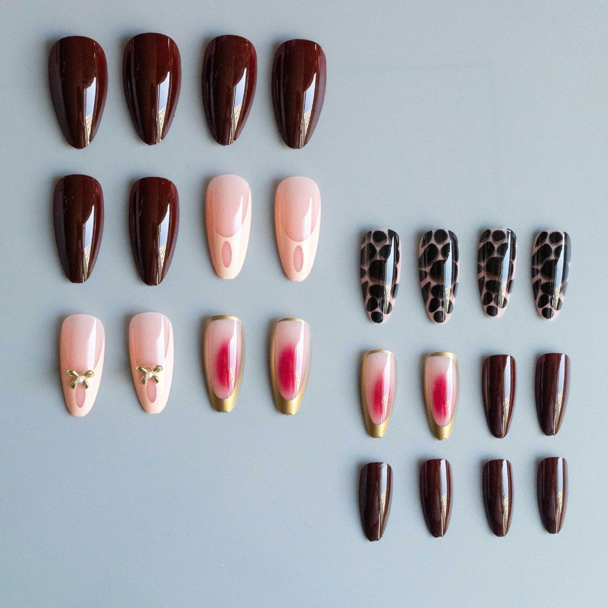 Press-On Nail Set Gold Embellished Reusable Gel Look