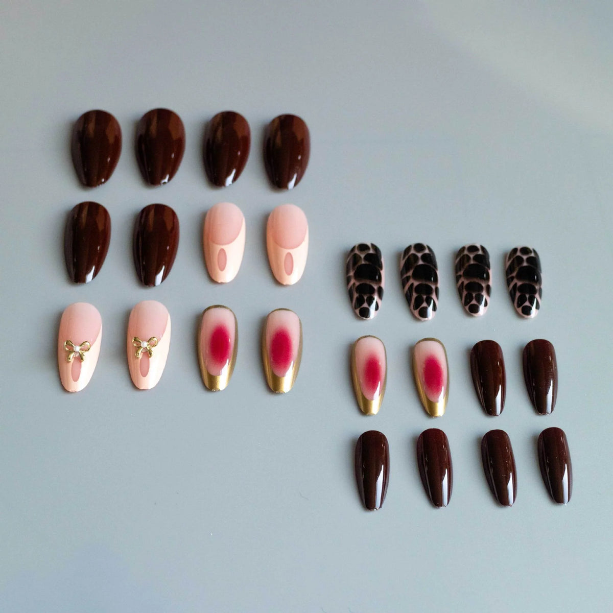 Press-On Nail Set Gold Embellished Reusable Gel Look