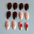 Press-On Nail Set Gold Embellished Reusable Gel Look