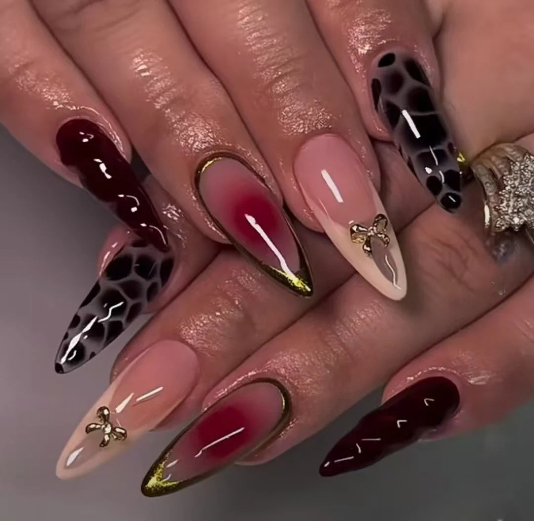 Press-On Nail Set Gold Embellished Reusable Gel Look