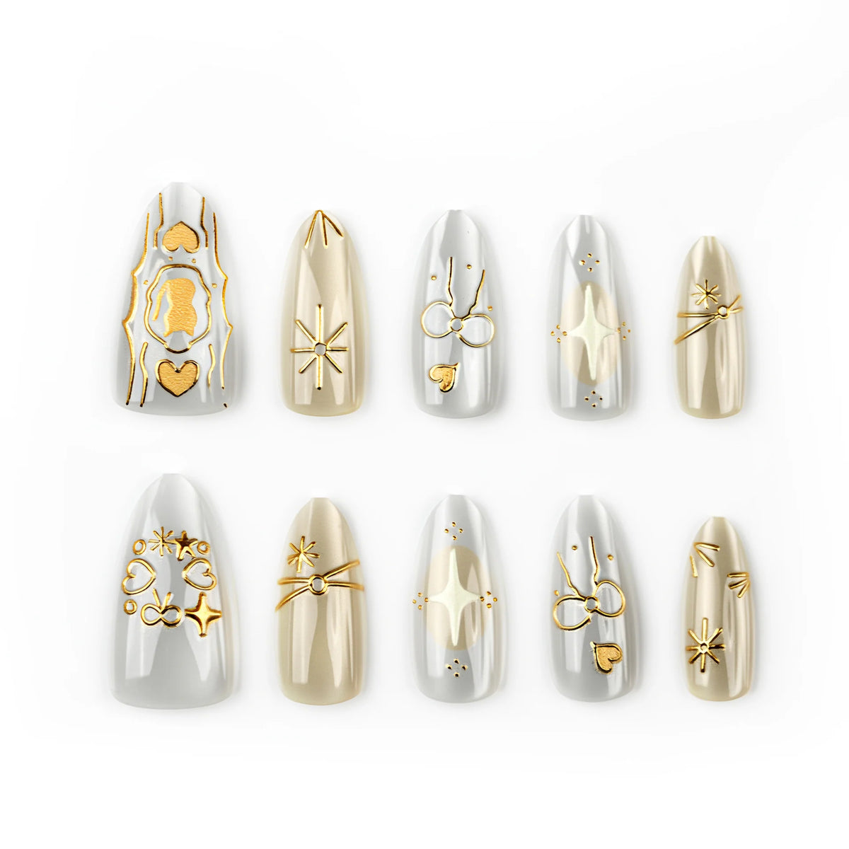 Press-On Nail Set Gold-Embossed Durable & Easy Application