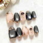 Press-On Nail Set Gold Floral Comfort Fit & Easy Application