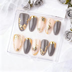 Press-On Nail Set Gold Floral Comfort Fit & Easy Application