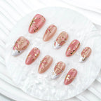 Press-On Nail Set Gold Floral Design Multi-Size