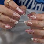 Press-On Nail Set Gold Floral Design Multi-Size