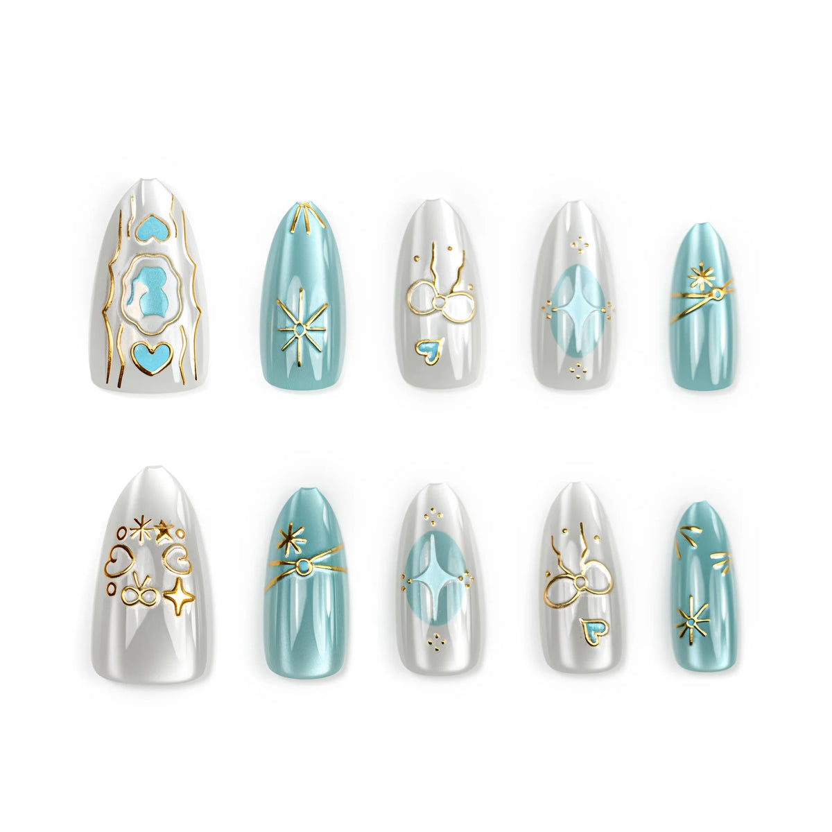 Press-On Nail Set Gold Foil Quick Apply & Reusable