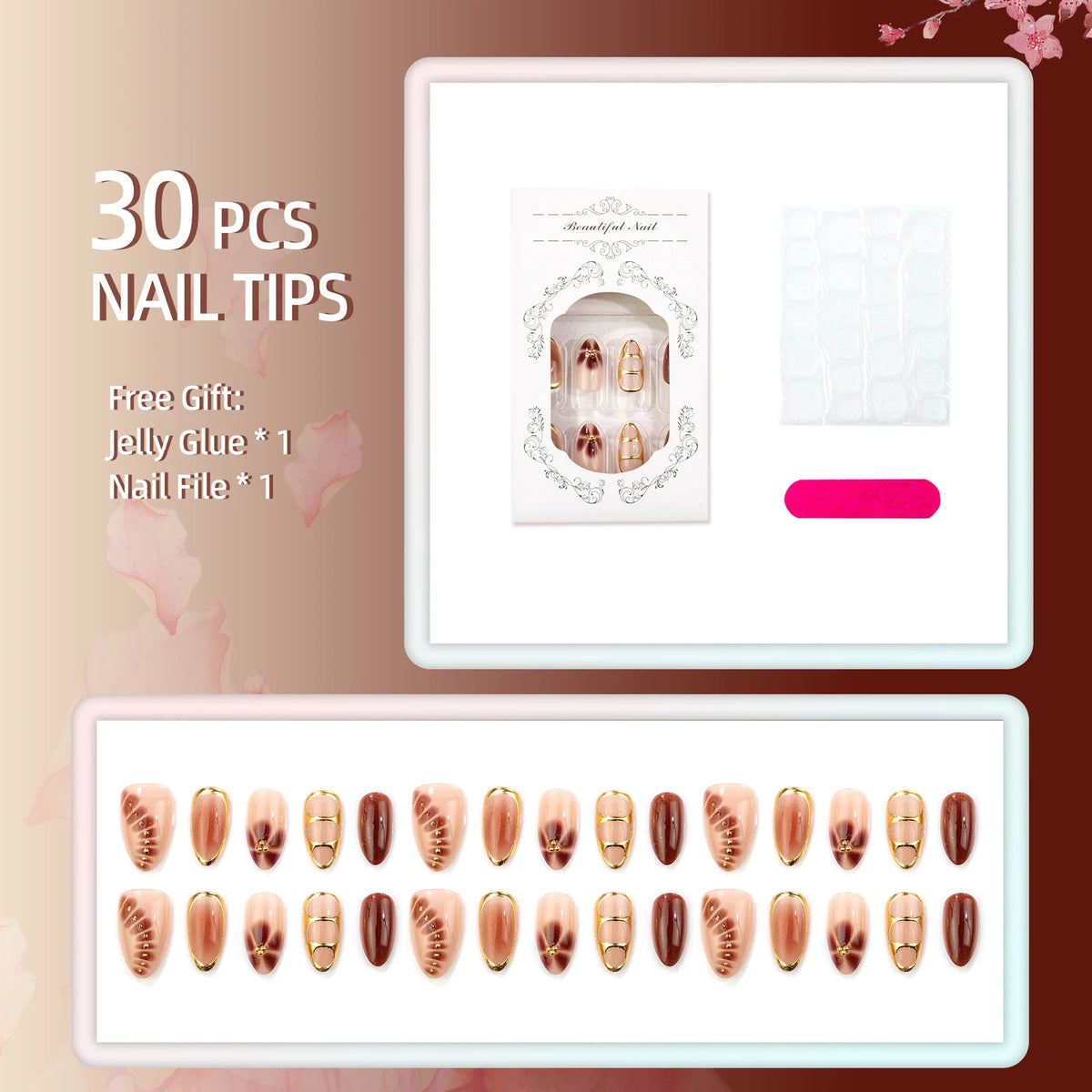 Press-On Nail Set Gold Foil Reusable Adhesive Tabs